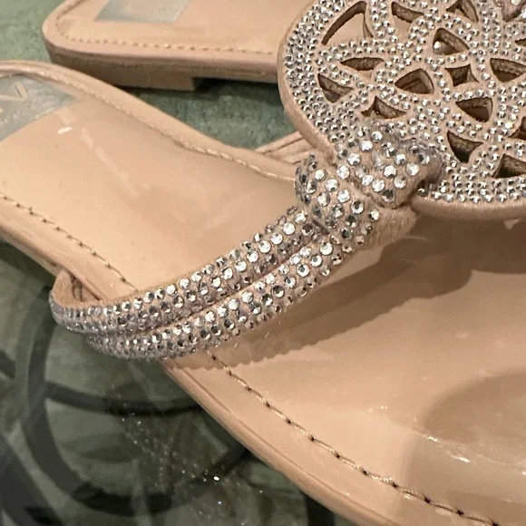New! Dolce Vita Beige Gotie Sandals with Sparkling Rhinestones Strap Slide sz 9 - Picture 6 of 8